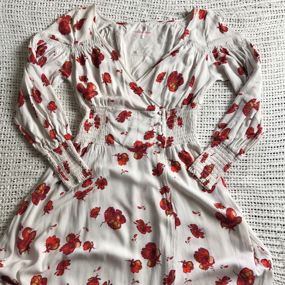 FREE PEOPLE Medium Long Sleeve Maxi Dress Floral Shirred V-Neck Cottage Prairie - Picture 3 of 11